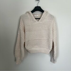 Elodie Chunky Knit Hooded Sweater - Cream- large